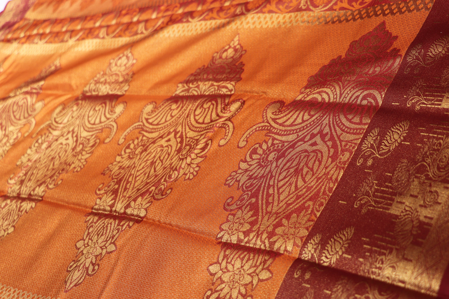 Silk Saree Orange With  Grey  Colour