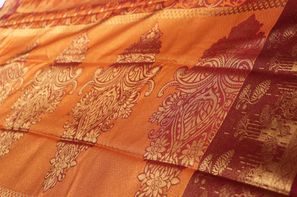 Silk Saree Orange With  Grey  Colour