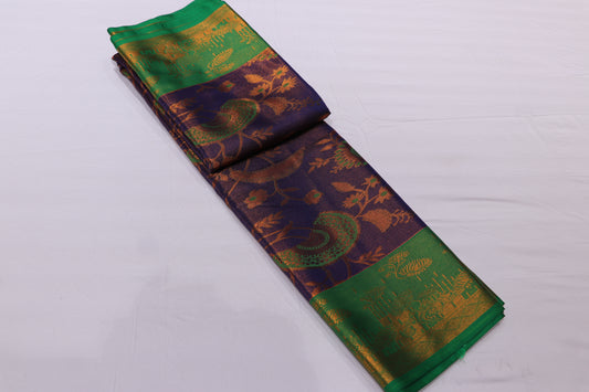 Silk Saree Green With Blue Colour