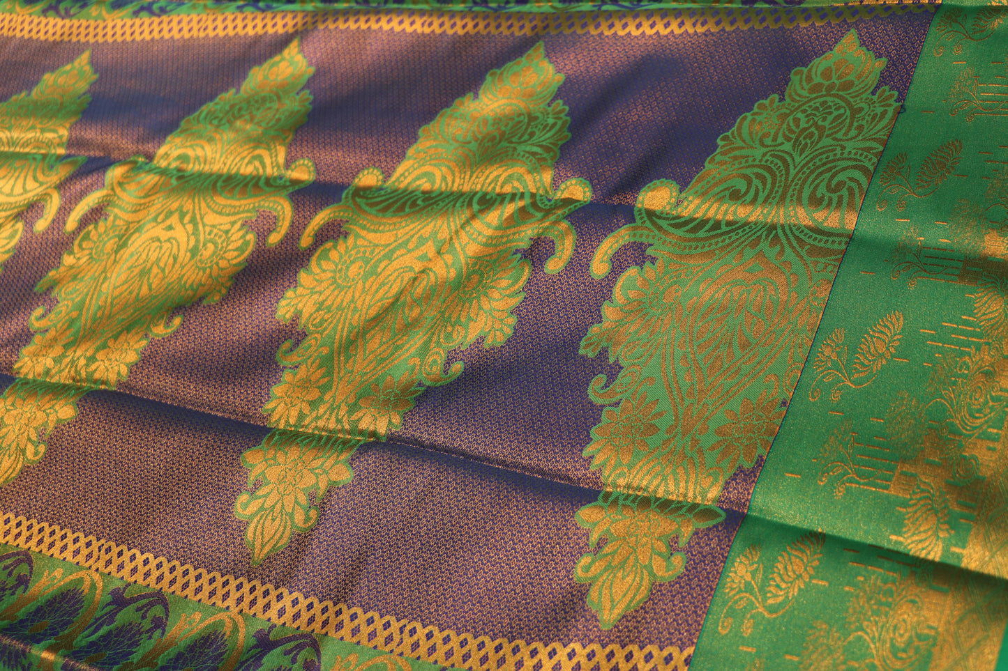 Silk Saree Green With Blue Colour