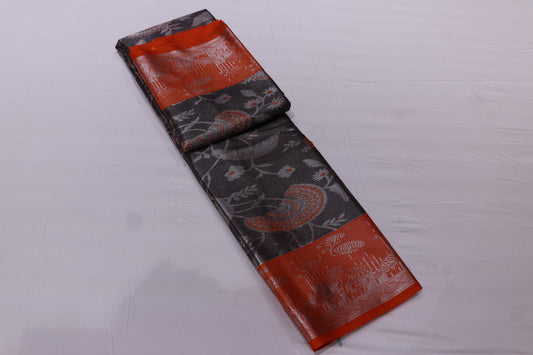 Silk saree Grey With Orange Colour