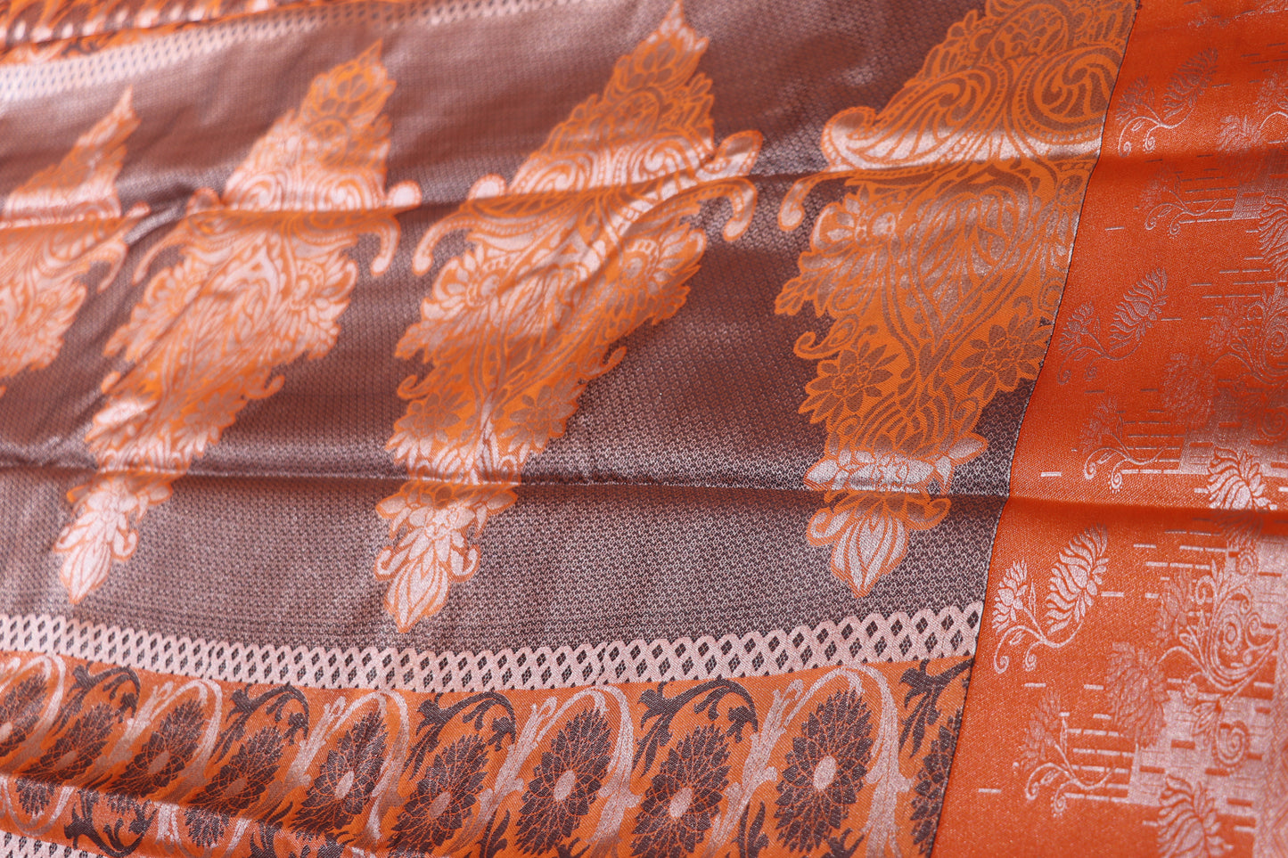 Silk saree Grey With Orange Colour