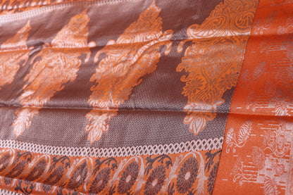Silk saree Grey With Orange Colour