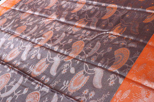 Silk saree Grey With Orange Colour