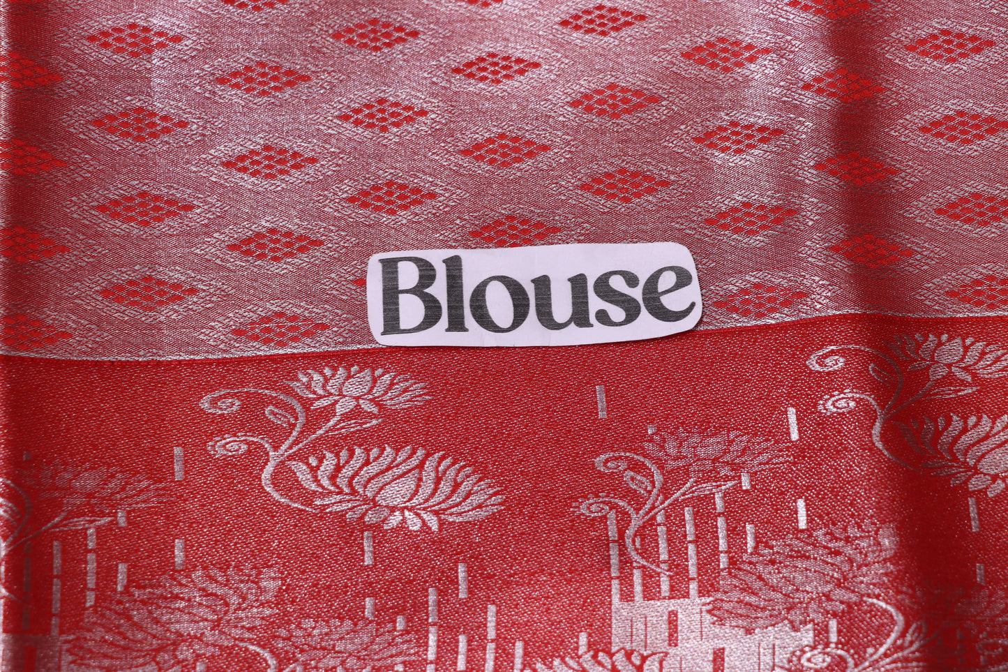 Silk Saree Grey With Red  Colour