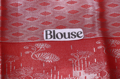 Silk Saree Grey With Red  Colour