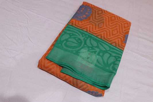 Fancy  Saree  Orange With Green Colour