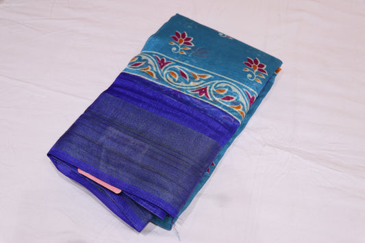 Fancy Saree Sky Blue With  Dark  Blue