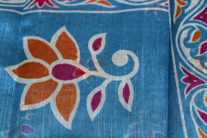 Fancy Saree Sky Blue With  Dark  Blue
