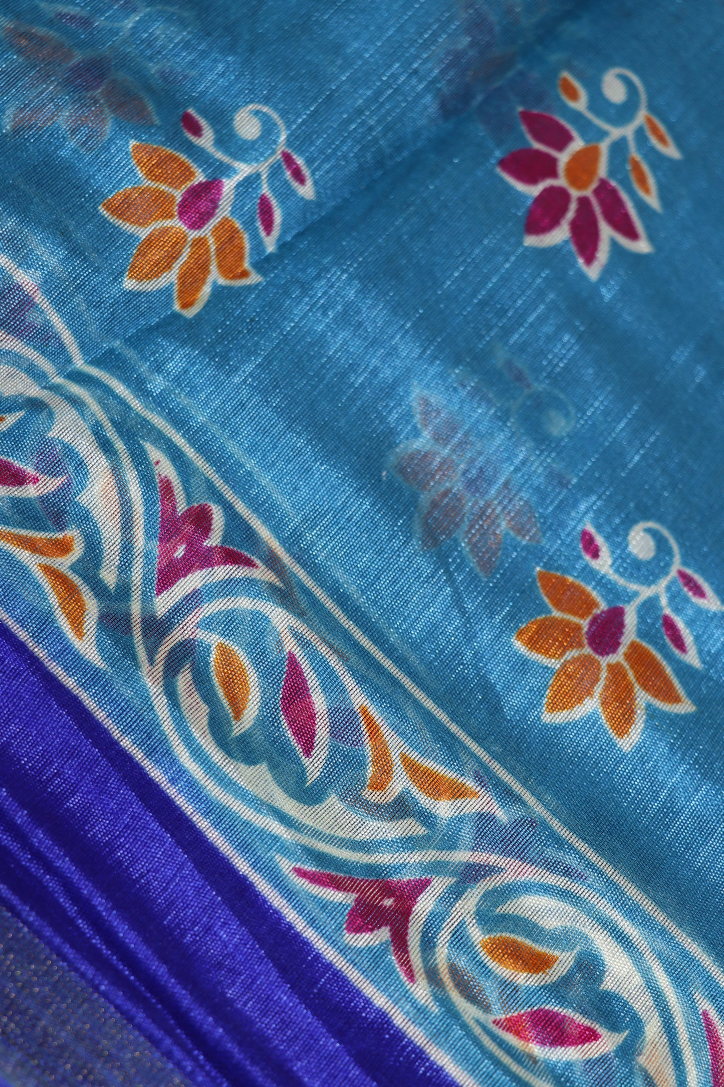 Fancy Saree Sky Blue With  Dark  Blue