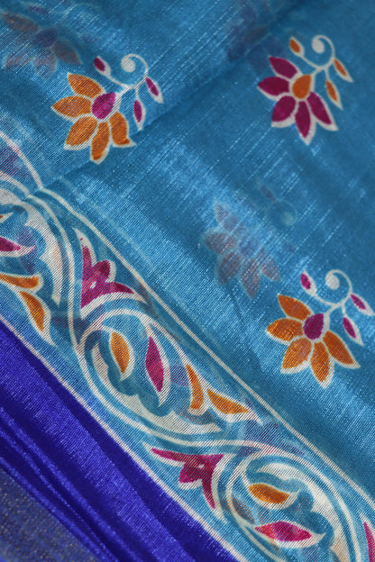 Fancy Saree Sky Blue With  Dark  Blue