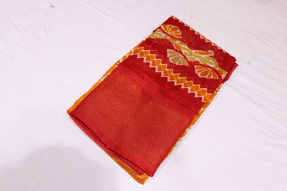 fancy saree red With orange Colour