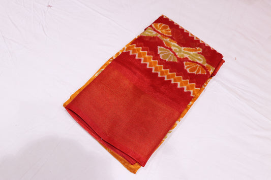 fancy saree red With orange Colour