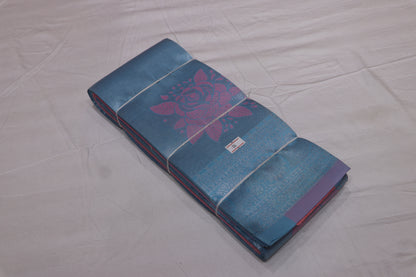 SEMI SILK SAREE - SKY BLUE WITH PINK
