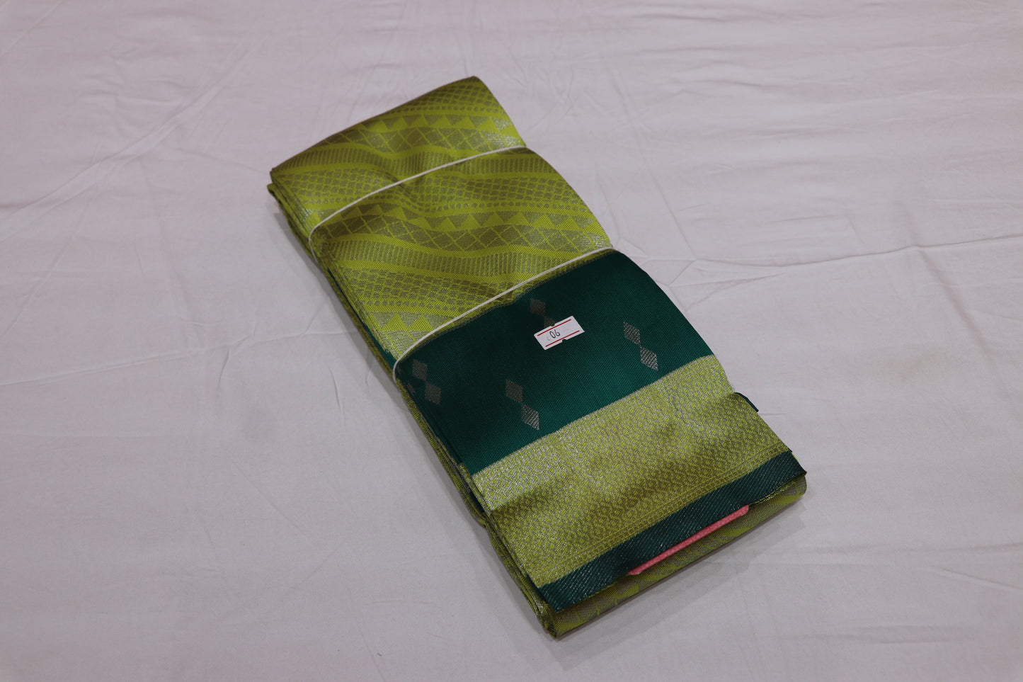 SEMI SILK SAREE -  LIGHT GREEN WITH DARK GREEN