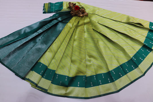 SEMI SILK SAREE -  LIGHT GREEN WITH DARK GREEN