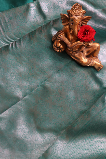 SEMI SILK SAREE -  LIGHT GREEN WITH DARK GREEN