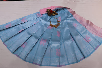 SEMI SILK SAREE - SKY BLUE WITH PINK