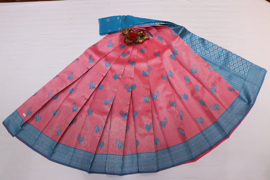 SEMI SILK SAREE - PINK WITH BLUE COLOUR