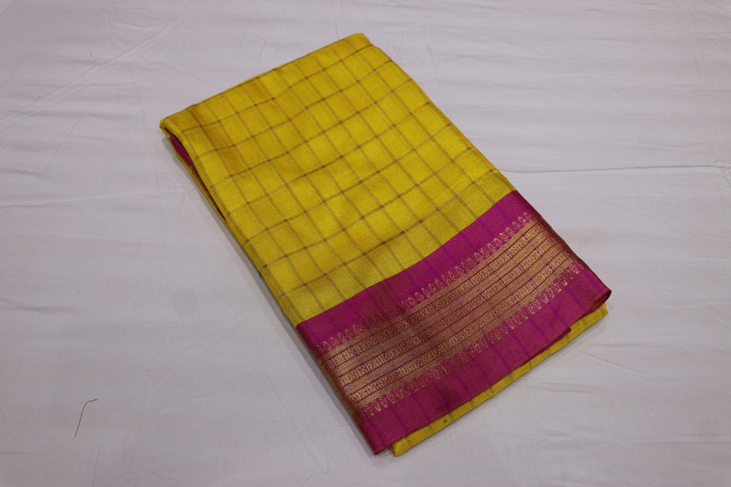 FANCY SAREE - YELLOW WITH PINK BORDER COLOUR