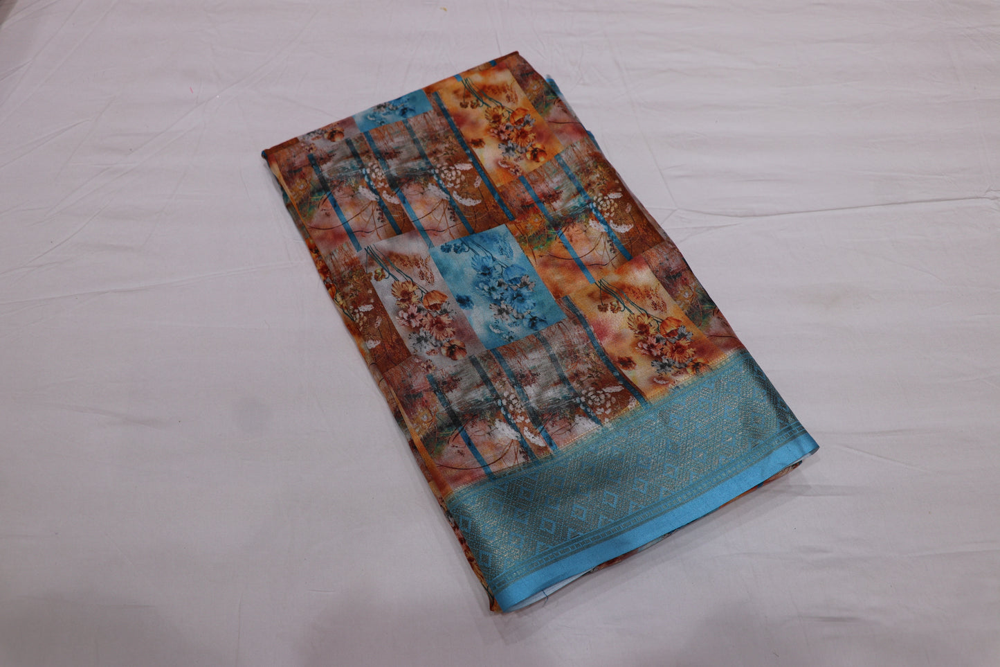 FANCY SAREE - BLUE WITH ORANGE COLOUR