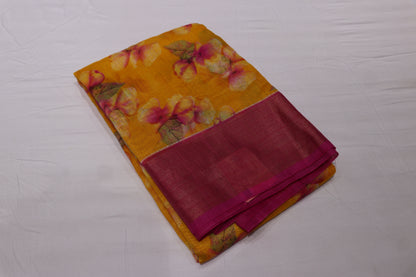Fancy Saree Yellow With Pink Colour