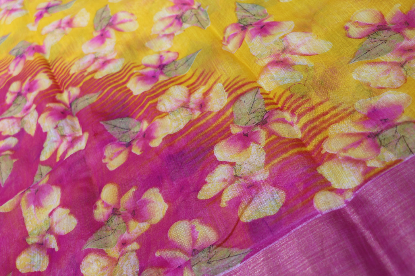 Fancy Saree Yellow With Pink Colour