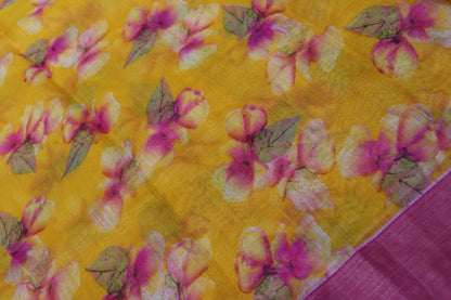 Fancy Saree Yellow With Pink Colour