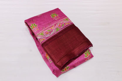 Fancy Saree Pink With Meroon Colour