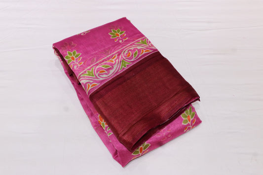 Fancy Saree Pink With Meroon Colour