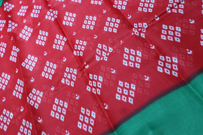 Fancy Saree Red with  Green  Colour