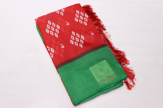 Fancy Saree Red with  Green  Colour
