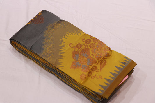 Semi  Silk    Grey with  mustand saree