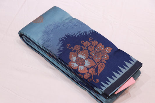 Semi Silk sky Blue With Dark Blue Saree