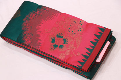 Semi silk dark green with  pink saree