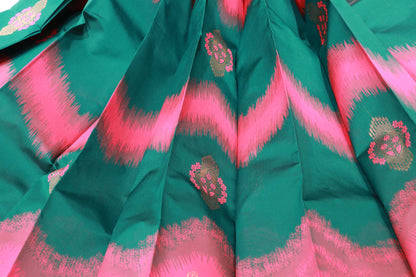 Semi silk dark green with  pink saree
