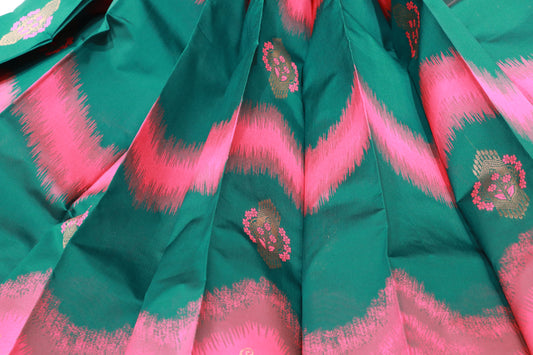 Semi silk dark green with  pink saree