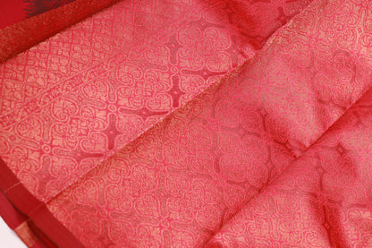 Semi silk dark green with  pink saree