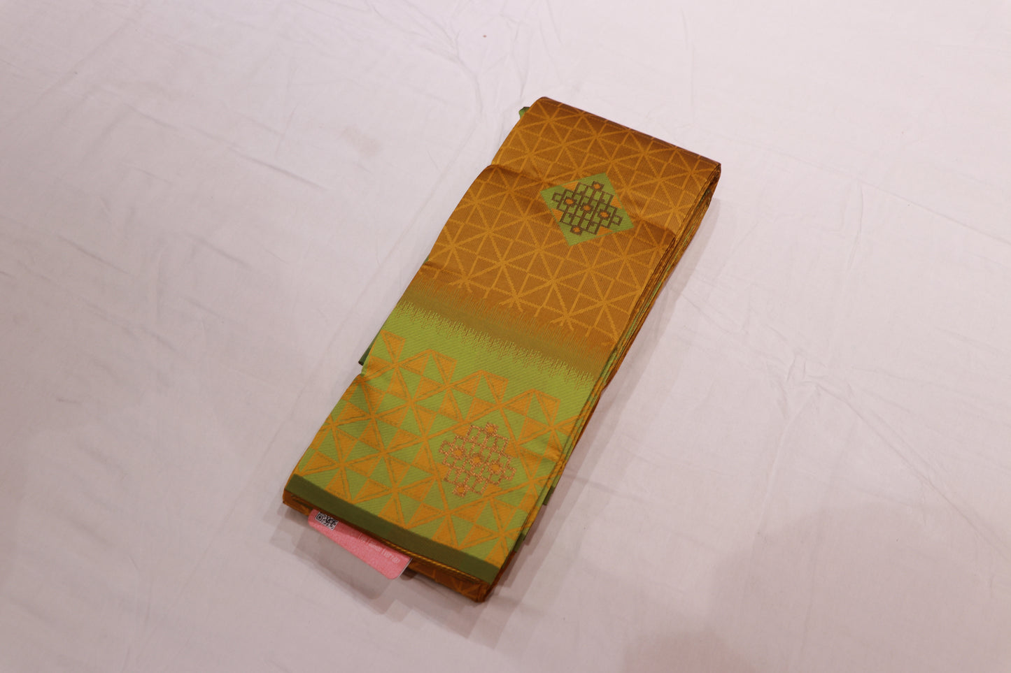Semi silk yellow with green  saree