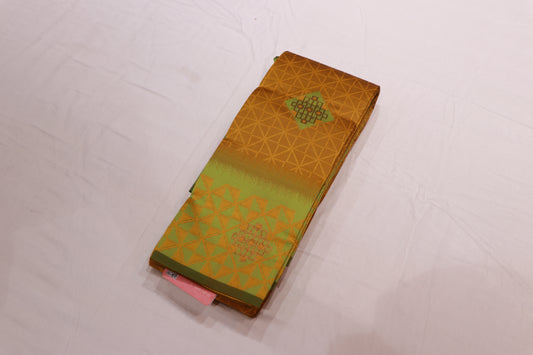 Semi silk yellow with green  saree