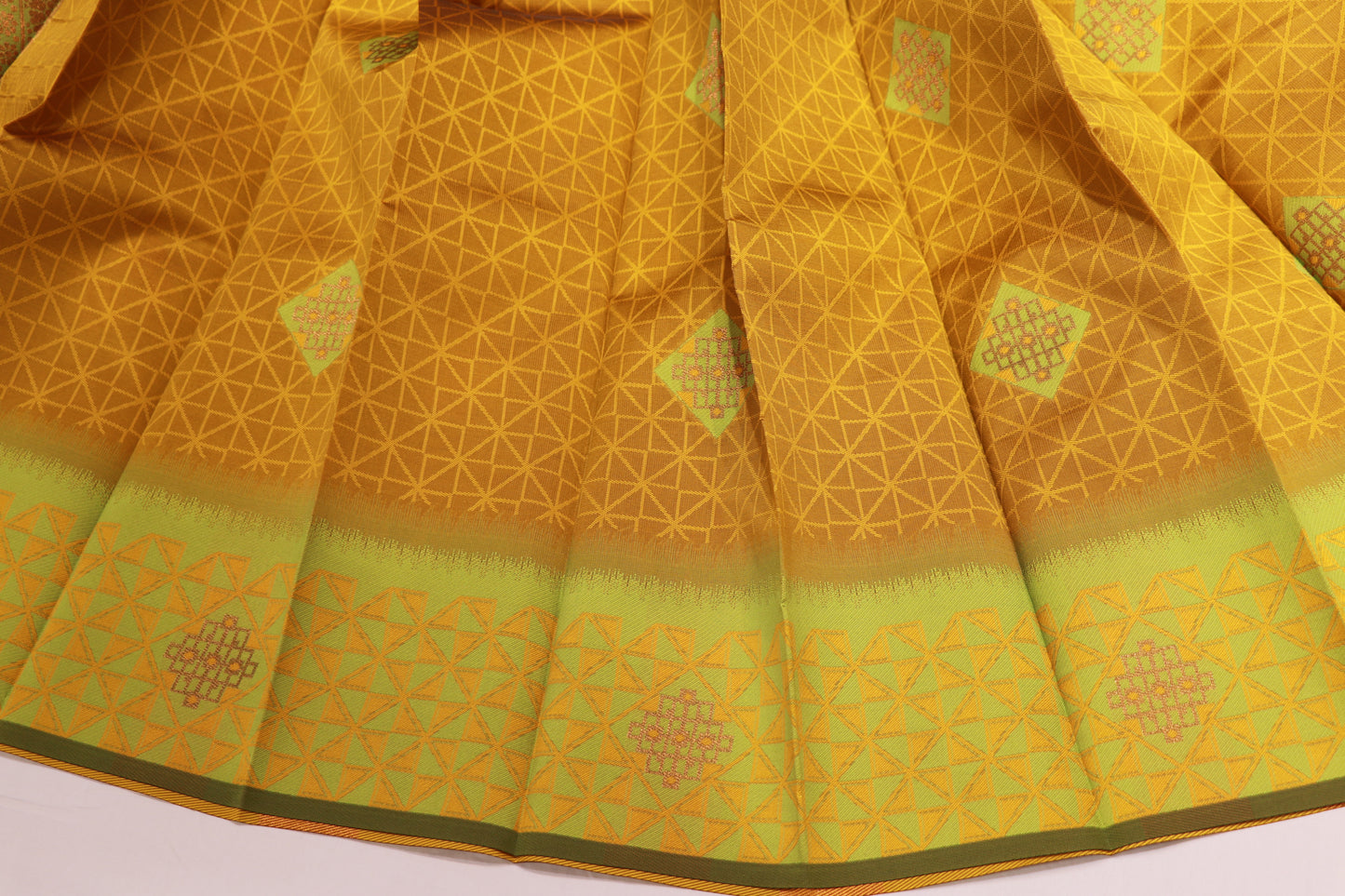 Semi silk yellow with green  saree