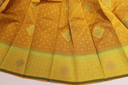 Semi silk yellow with green  saree