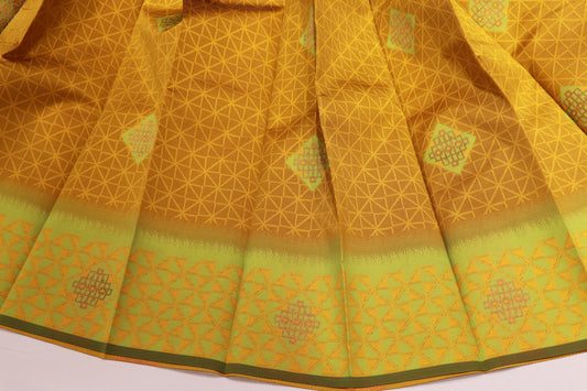 Semi silk yellow with green  saree