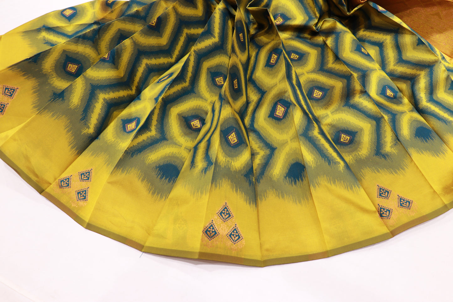 Semi  Silk Saree Mustard yellow With Ramar Green