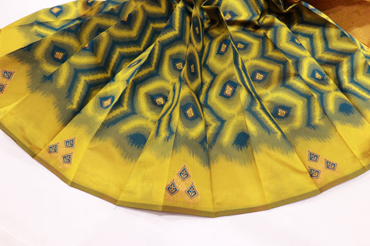 Semi  Silk Saree Mustard yellow With Ramar Green
