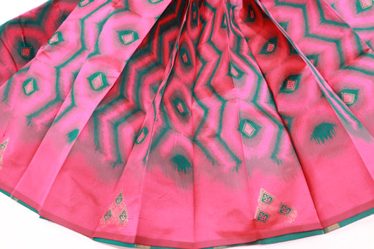 Semi  Silk Saree Pink With Bottle Green