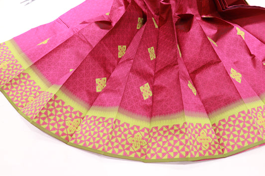 Semi Silk Saree  Pink With Light Green