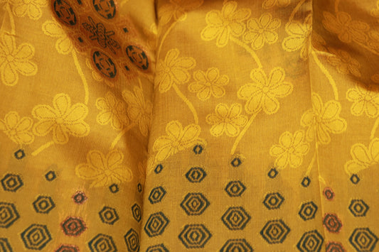 Semi Silk Saree Mustard with Bottle Green