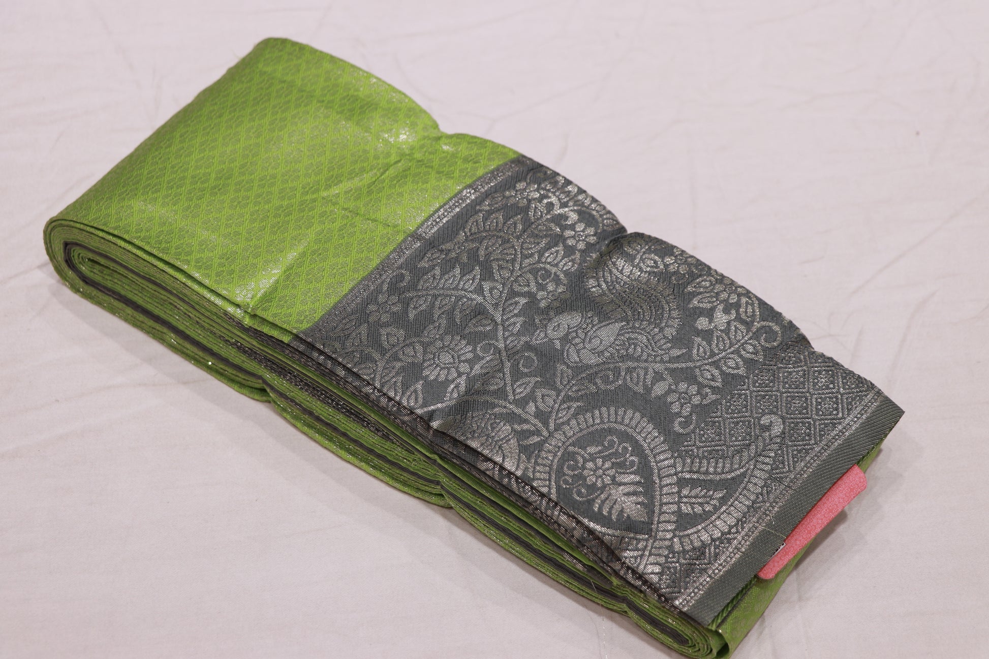 Semi Silk  Saree  Pista Green With Grey - Vaishali Silks