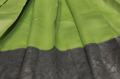 Semi Silk  Saree  Pista Green With Grey - Vaishali Silks